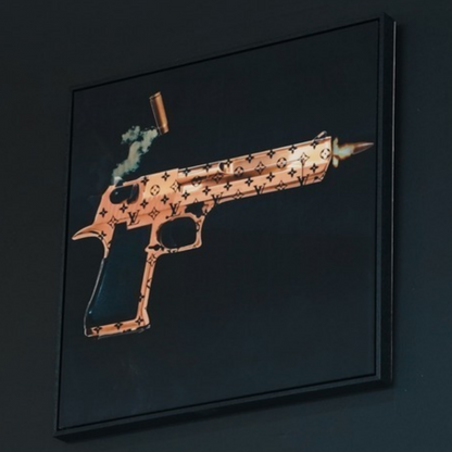 gold louis vuitton gun art